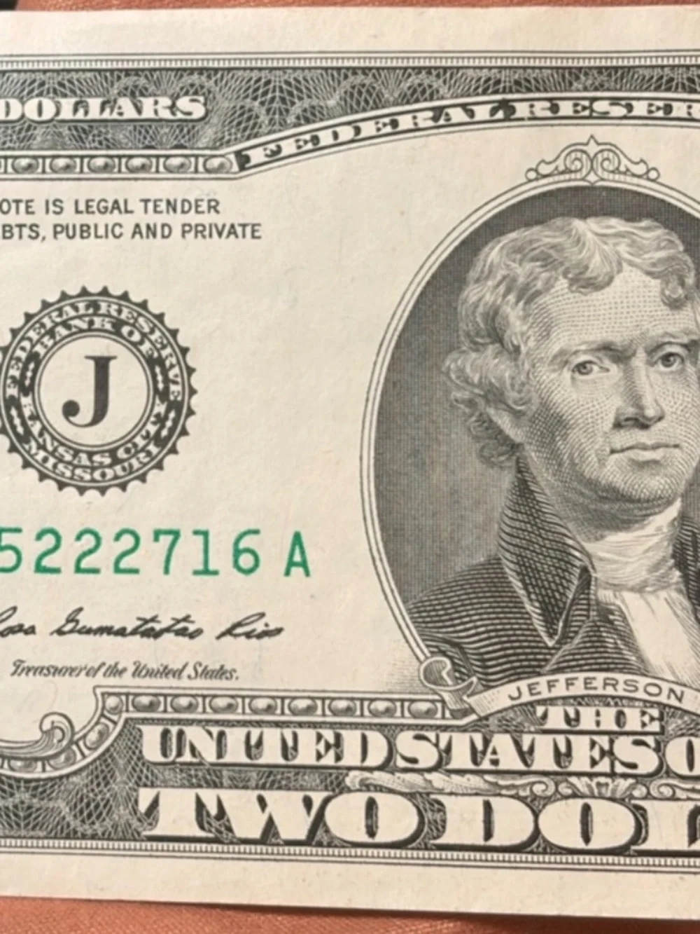 2013 $2 Fancy Triple 2s and Low Serial #J05222716A #206475914085